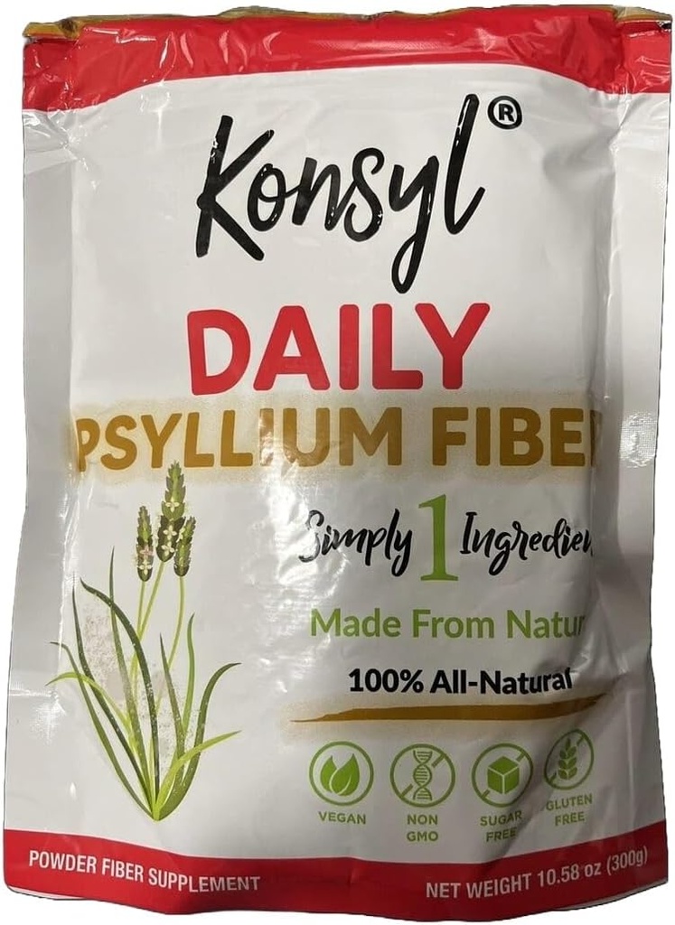 Konsyl Daily Psyllium Fiber - Non-GMO, Vegan, Keto-Friendly, Fiber 补充粉 - 支持消化健康 - 300g / 10.58 oz (Pack of 01)