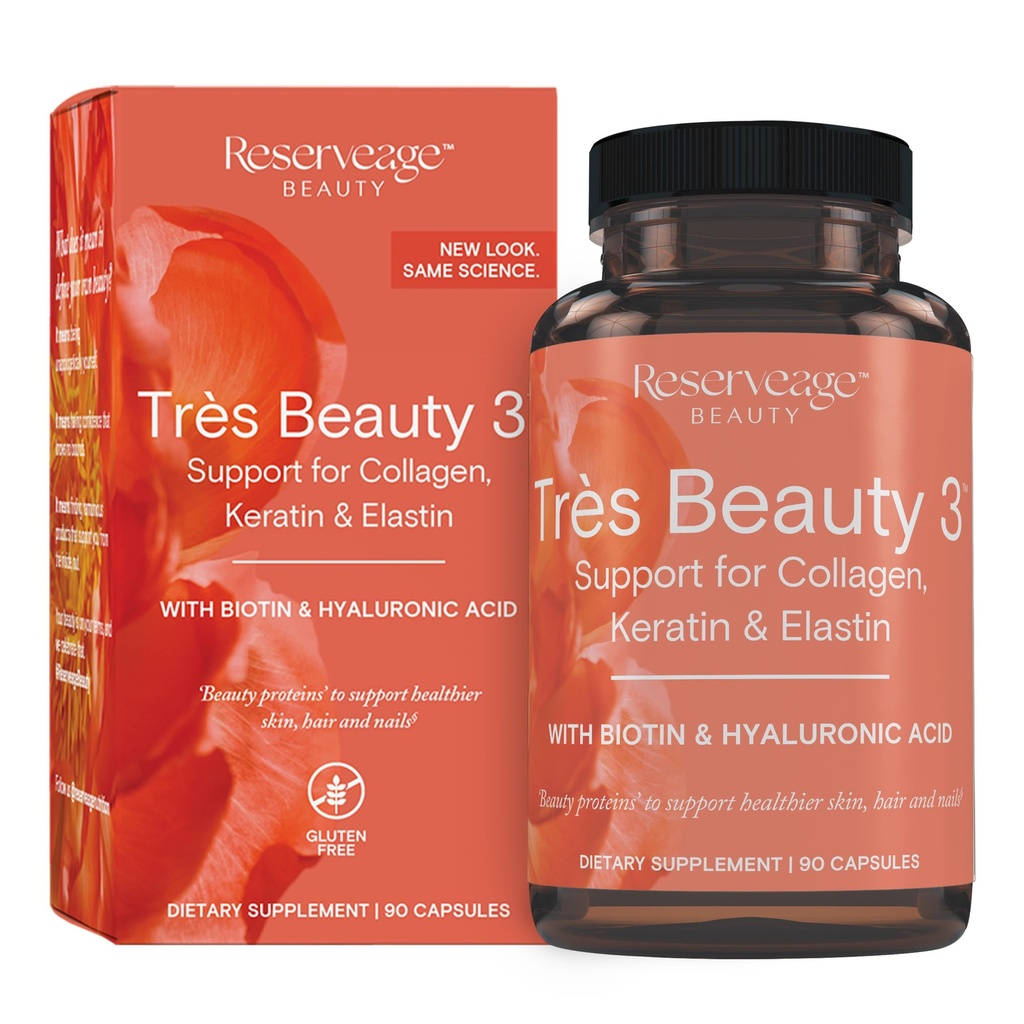 储备营养 - Tres Beautiful 3 - 毛发生长、皮肤护理和钉子护理的补充 - Collagen 补充 Keratin & Biotin - Gluten Free - 90 capsules (30名服务员)