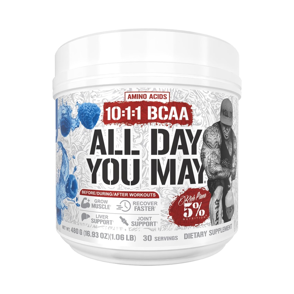 5% 营养 丰富 皮亚娜 All Day You May BCAA 粉末 | Premium Intra & Watchout 氨基酸,EAA,电解 | 水分,耐力,恢复 | Vegan & Keto → 16.4 oz, 30 Srvgs(蓝莓)