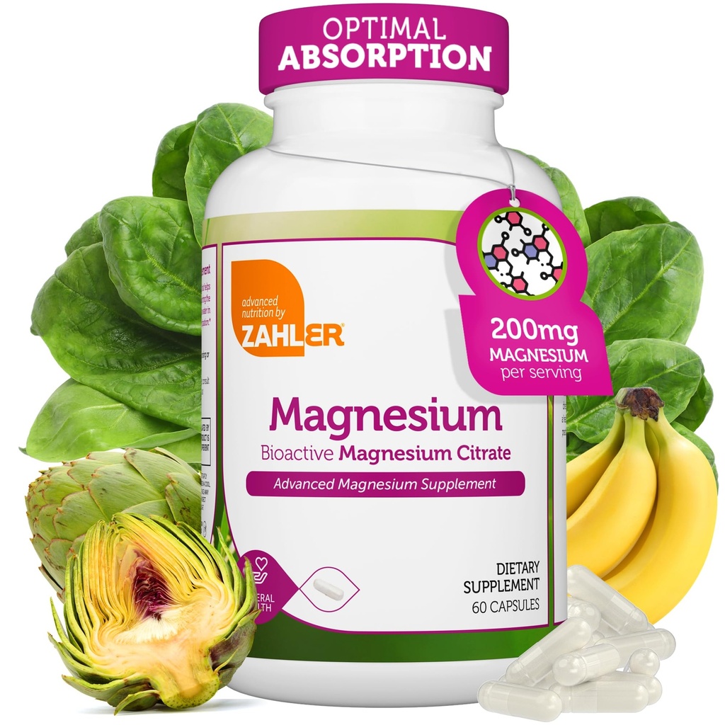 Zahler - 镁补充Capsules 200 mg(60 counter) 经认证的Kosher Bioactive Magnesium Citrate for Max Abception - 天然镁矿产供男女使用 - 最佳镁补充剂