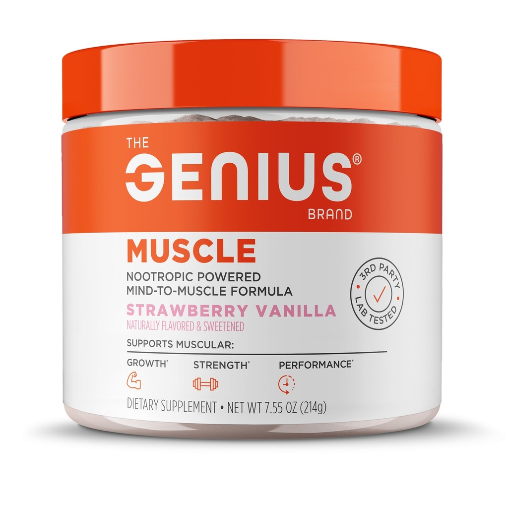 Genius Brand Genius Muscle - 生长,耐力和复苏的肌肉健康补充 - 非激素配方 - 6个有机蘑菇 - 自然甜 - 30个服务 - 草莓香草