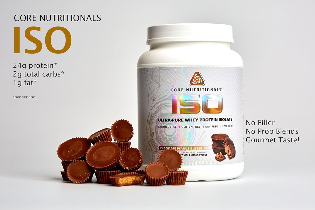 核心营养物 ISO,100%微滤光器,零人工填充器,25gWhey蛋白溶液,32个服务器(焦油花生酱杯)