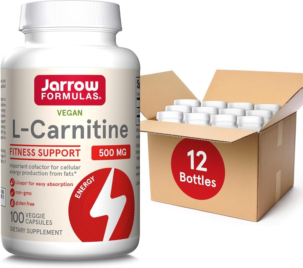 Jarrow Formats L-Carnitine 500 mg - 100 Veggie Licaps - 来自脂肪的能源生产重要因素 - 饮食补充 - Vegan - 最多100种服务,包12