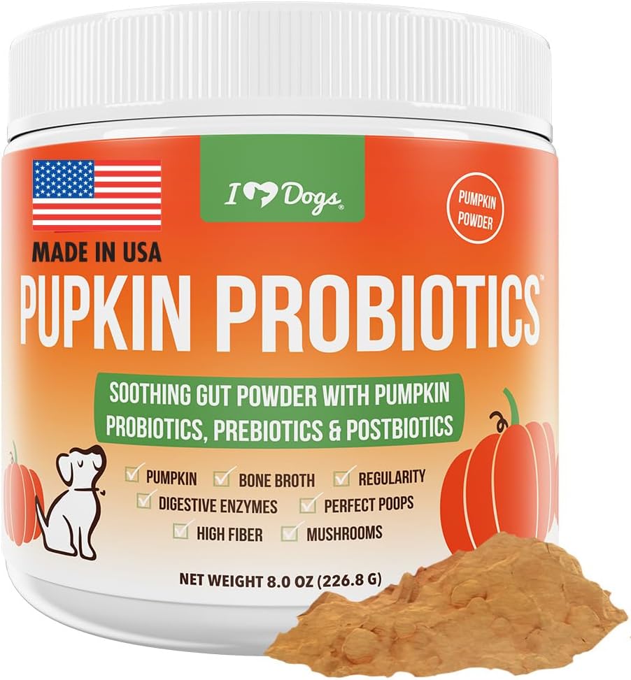 IHeartDogs Pupkin Probiotics, Prebiotics, & Postbiotics for Dog with Pumpukin, Gut Soothing Bone Broth & Mushrooms - 30 Scoops (英语).