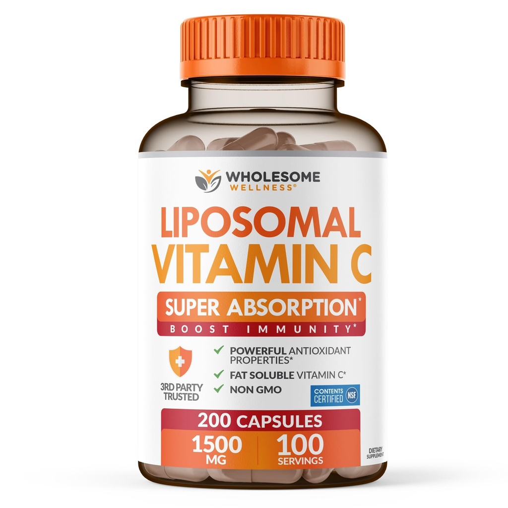 健康 Liposomal 维生素C C Capsules (200 Pills 1500mg 缓冲剂) 高吸附剂,Imune System & Colagen 助推剂,高剂量脂肪溶液豁免支持 Ascorbic 酸,天然维冈