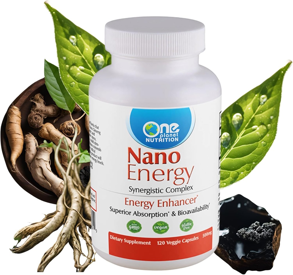一个星球营养纳米能量500毫克(120升) Veggie Capsules(120升),纳米金森、Shilajit、Ashwagandha & EGCG、支持能源水平、非GMO、Vegan、Gluten Free
