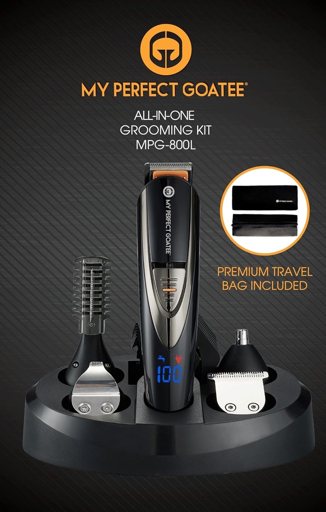 我的完美Goatee 13-in-1 Mens Grooming Kit - LED 显示带旅行袋的胡子Trimming Kit,充电立体, & More - 防水,无冕电Trimer for Nose, Body, & More - 理想礼物集