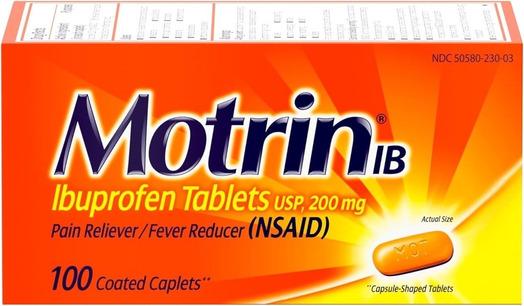 Motrin IB、Ibuprofen 200mg 平板电脑、肌肉痛、头痛、背痛、月球结扎和小关节炎疼痛的止痛器