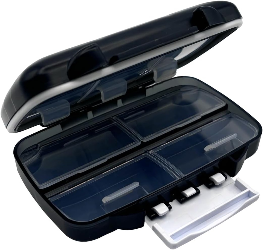 EZY DOSE Moisture-Proof Portable Pill Pispenser, Pocket Purse 组织者, 药盒, 旅行药剂持有者, 锁锁-关闭安全内容, 超大小的比较, 防空密封, 中型, 黑色