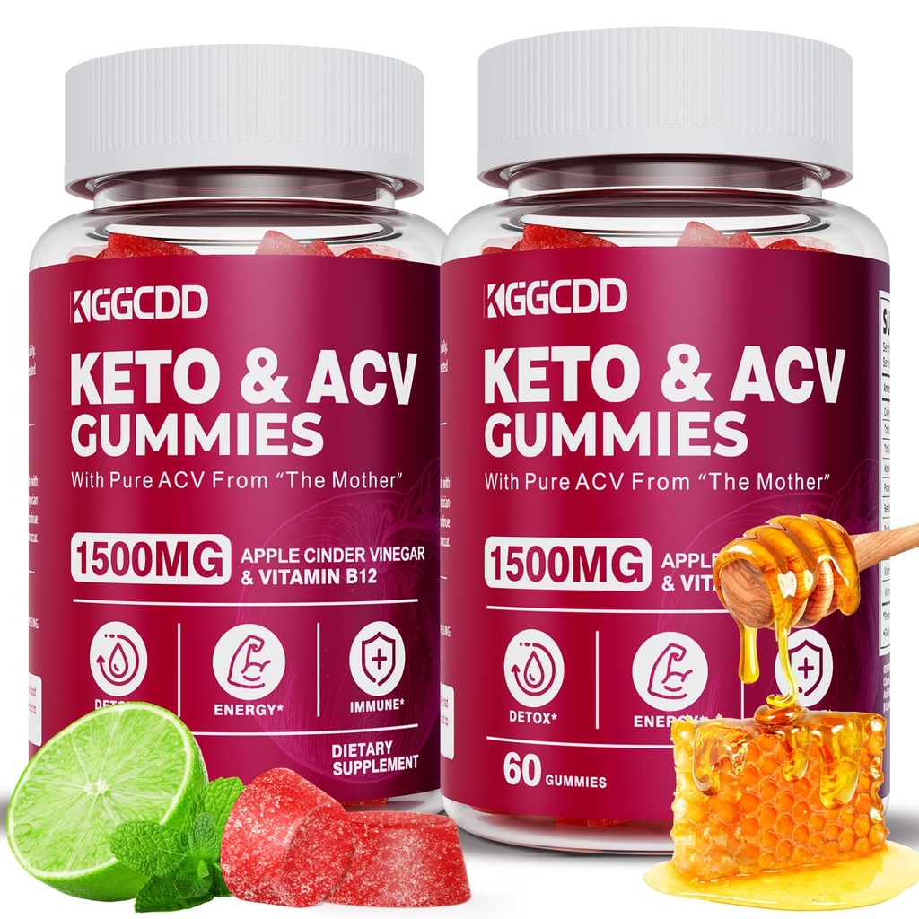 (2包) Keto ACV Gummies1500MG Keto Gummys Apple Cider Vinegar 与石榴蜂蜜汁粉 B12 Vegan Non GMO 120 Gummys 一起配制而成的