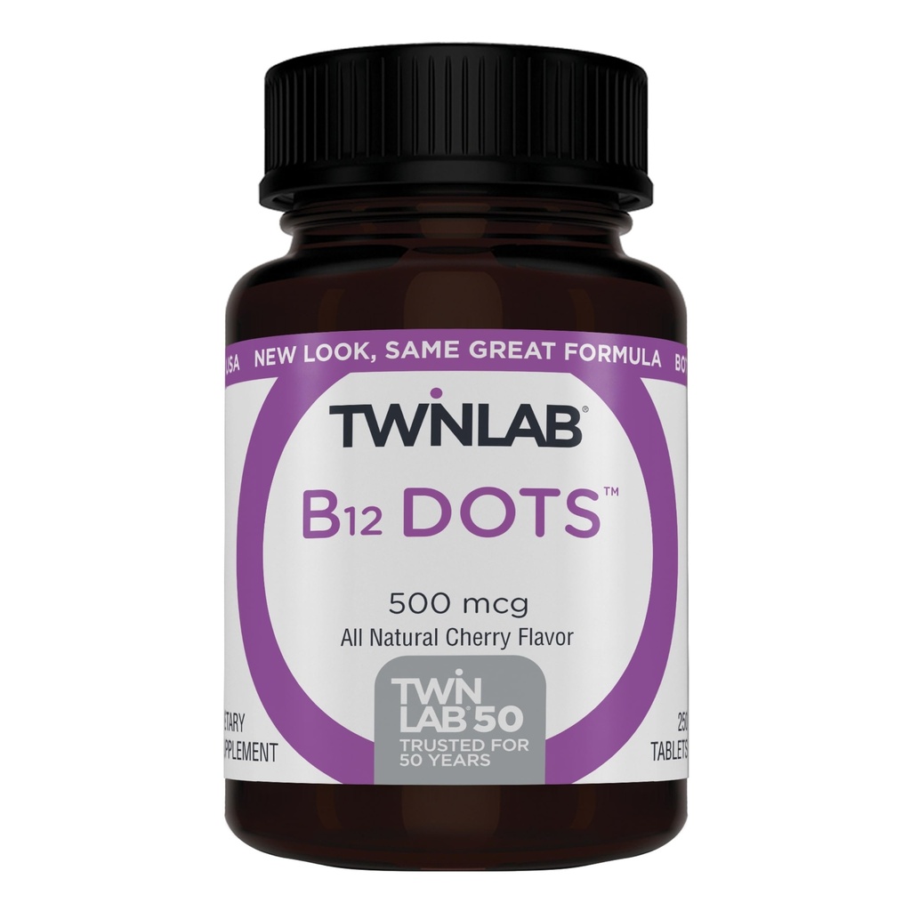 Twinlab B-12 Dots - 含有维生素B12-500 mcg,250 tablets的能源生产支持补充剂