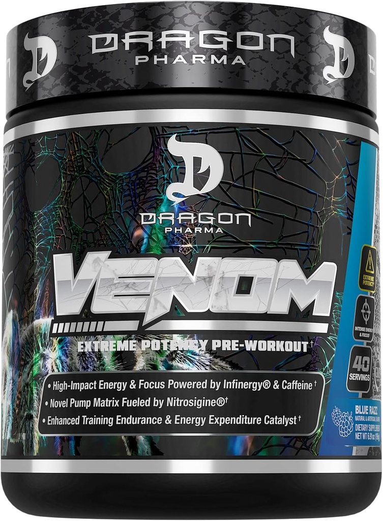 DRAGON PHARMA VENOM 极有可能预选赛,激光尖锐聚焦+能量,敏锐性能,强化蒸汽和耐力的证明材料(40架服务机,蓝莓)