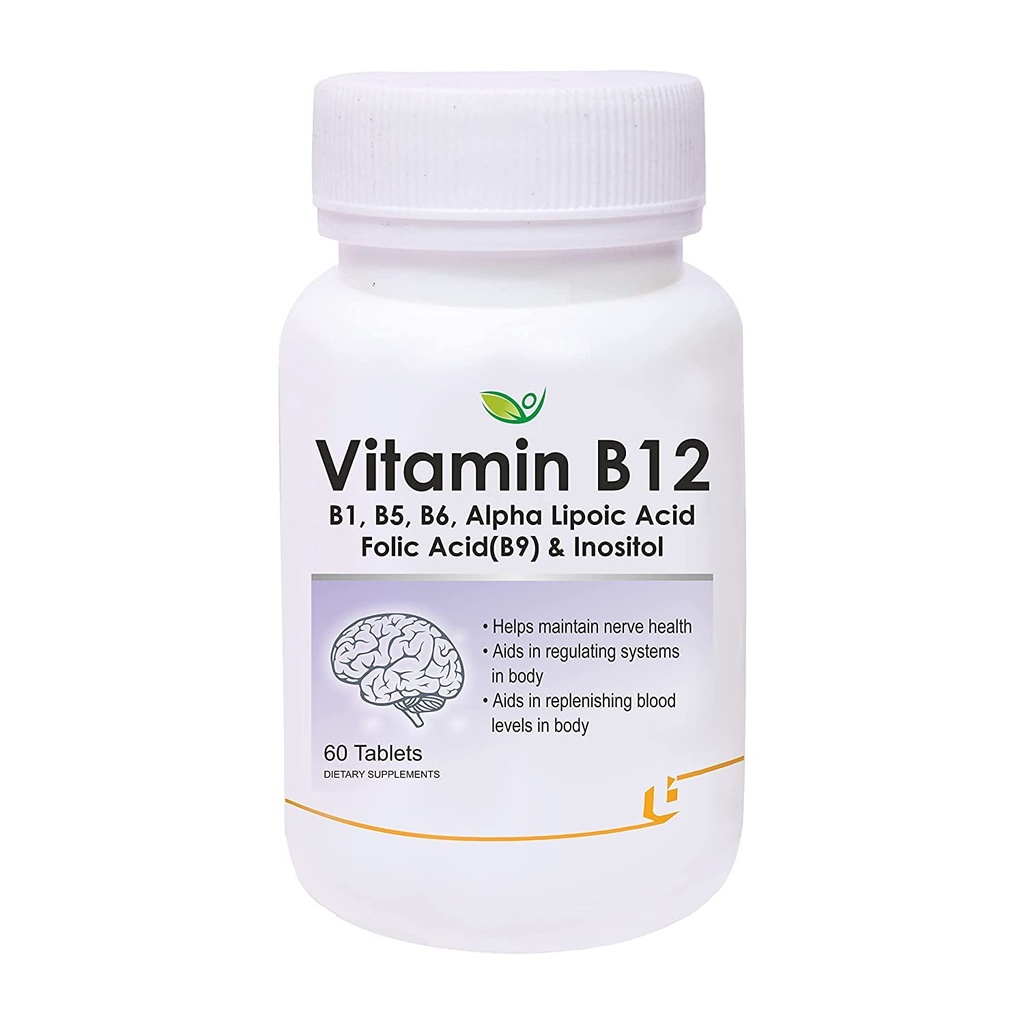 维生素B12与B1、B5、B6、B9(酸液)、Alpha Lipoic Acid ALA 和 Inositol 补充剂 能源管理 + 抗氧化剂 + 60片