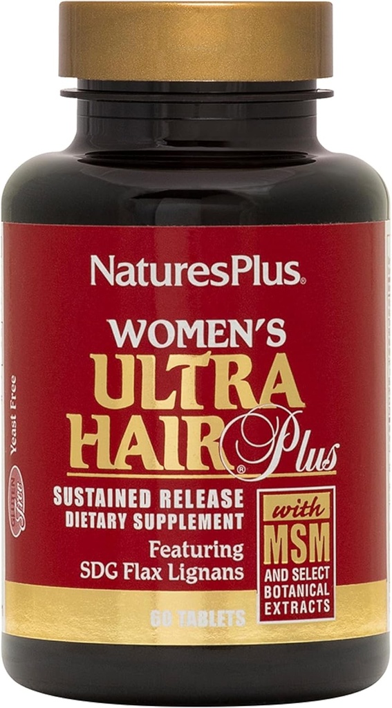 NaturesPlus 女性Ultra hair Plus, 持续发行 - 60块片 - 全自然的头发生长补充剂 - 配有Biotin - 推广健康的头发,皮肤和钉子 - 无胶片 - 30种服务