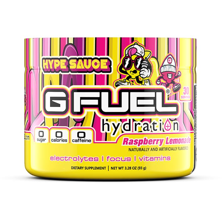 G Fuel Hype Sauce 最高水分、能量和重点电解质粉混合剂、配有基本维生素和矿物的糖和咖啡因免费补充剂、Raspberry Lemonade Flavor,3.3 oz - 30 services