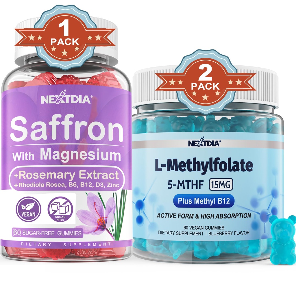 甘化镁 + L- MethylFolate 15mg & Methy B12 Gummys, 3 Pack