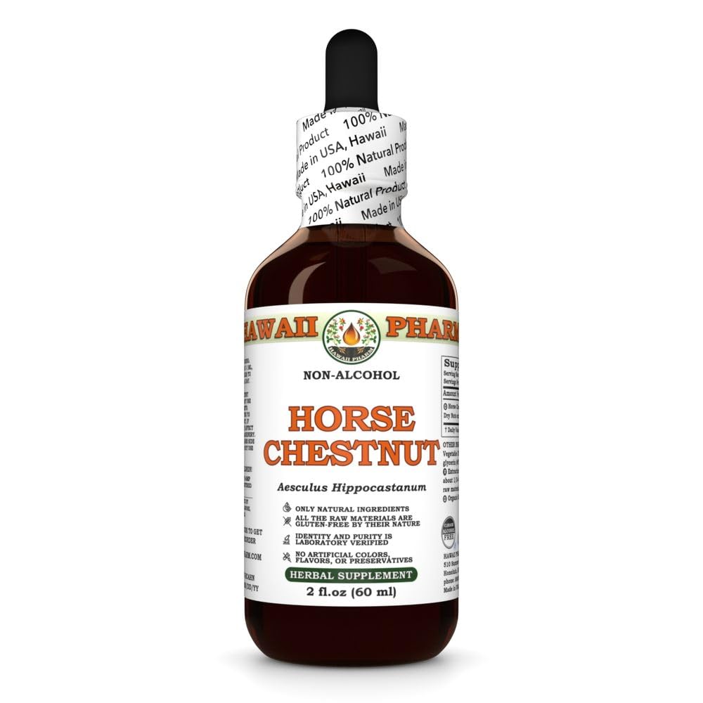 Horse Chestnut (Aesculus Hippocastanum) Dry Nuts Glycerite, Made in Hawaii, Raw Materials, All Natural, Vegan, Lab Tested Alcohol-Free Liquid Extract - 2 fl.oz