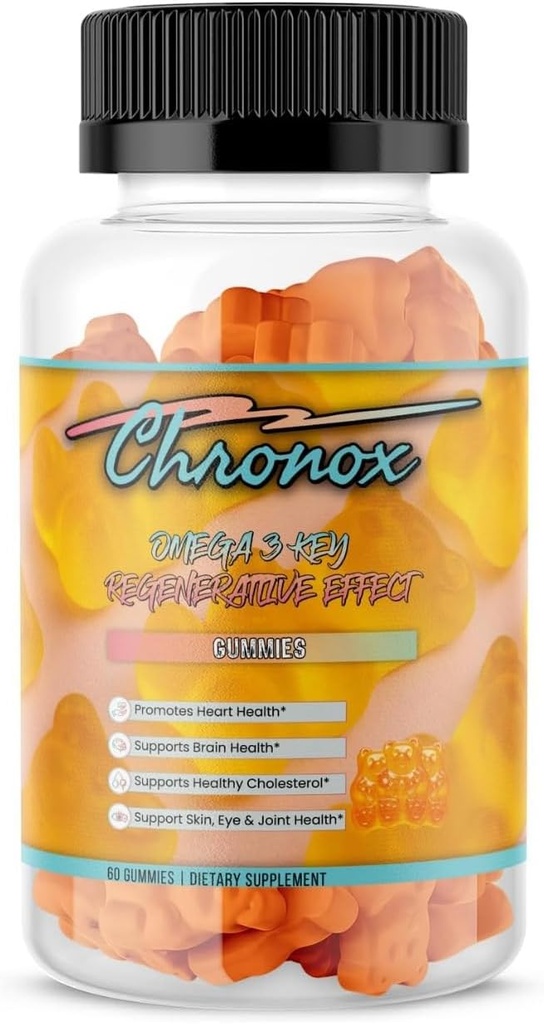 Chronox 橙色Flavor Omega 3 成人鱼油古米 - 美味可口的Chewable Omega 3 配鱼油补充剂 - 药丸替代品和非GMO古米用于日常健康 - (60个计数)