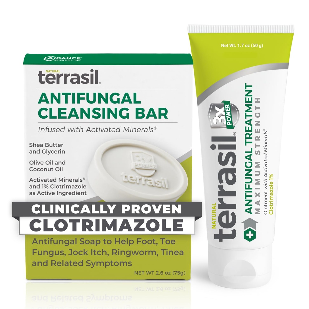 Terrasil Antifungal Cream + Antifungal Soap 2-Product Kit Clotrimazole 临床生产有效治疗和救济:Jock Itch Athletes Footgal Yeast Information Ringtrom(50g Tube & 75g bar)