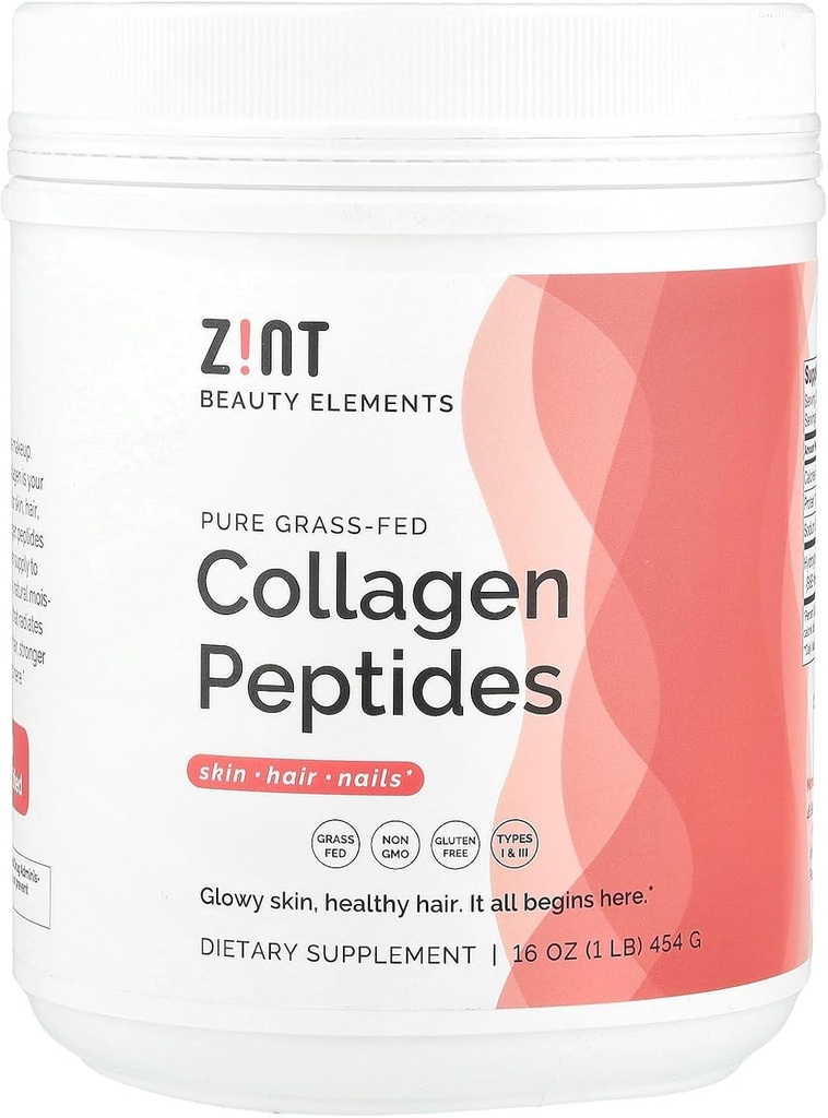 锌酸Collagen Peptides Powder (16 Ounce):抗老化水解Collagen蛋白粉美容补充剂 - 皮肤,毛发,钉子