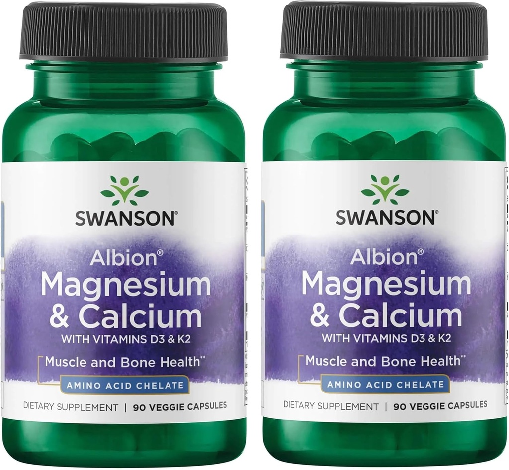 Swanson Albion Chelated Magnesium & Calcium 2:1 90 Veg Capsules (2 Pack) (中文(简体) ).