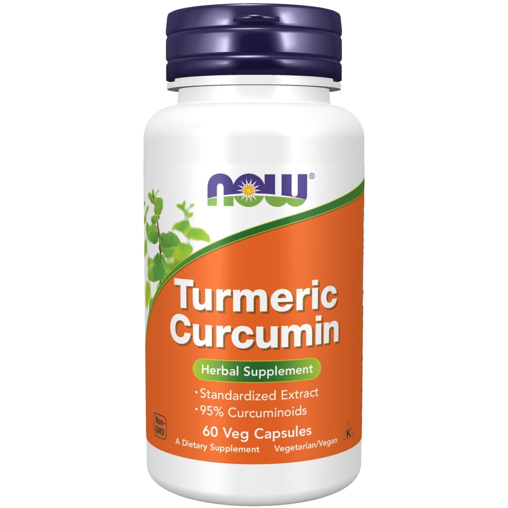 Now 食品补充剂 Turmeric Curcumin, 衍生自 Turmeric 根提取剂, 95% Curcuminoids, 草药补充剂, 60 Veg Capsules