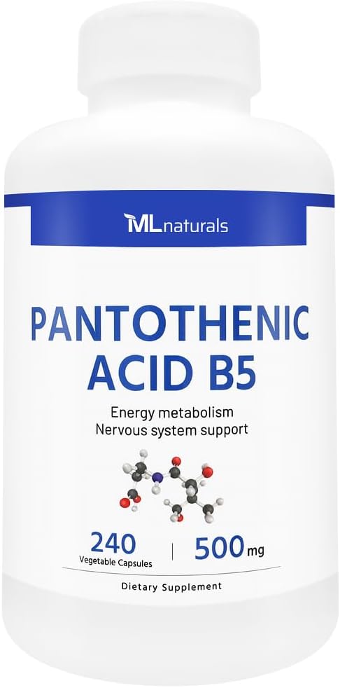 ML Naturals Pantothenic Acid B5 240 蔬菜胶囊. 能源代谢、神经系统支持、NSF认证和cGMP-Compliant