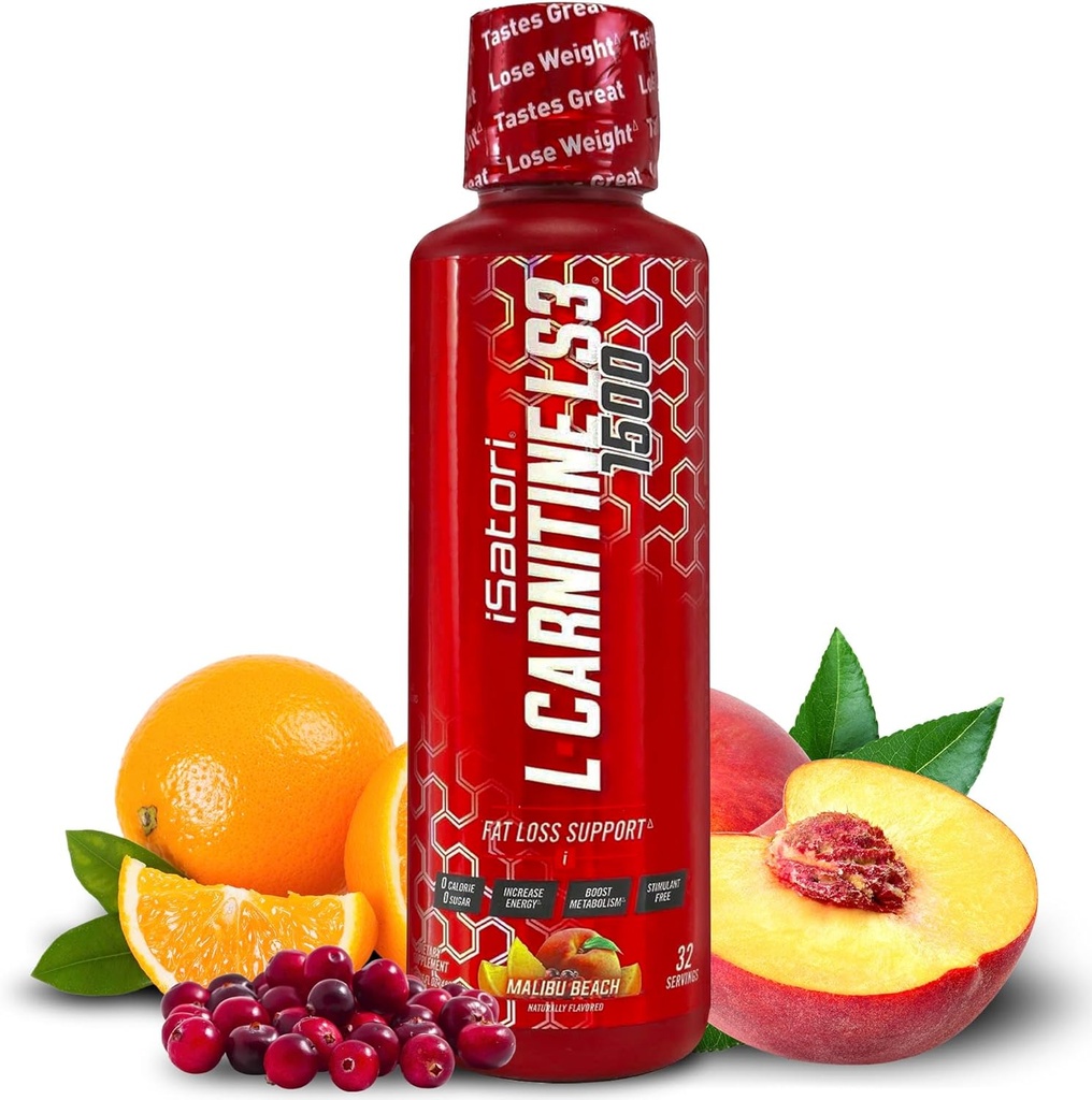 iSatori L-Carnitine LS3,1500,三联-Blend Liquid L Carnitine Supplement,配有乙酰基和塔特拉特,兴奋剂自由能源,低卡路里,糖或Gluten,Keto-Friendly,马里布海滩火焰(32架)