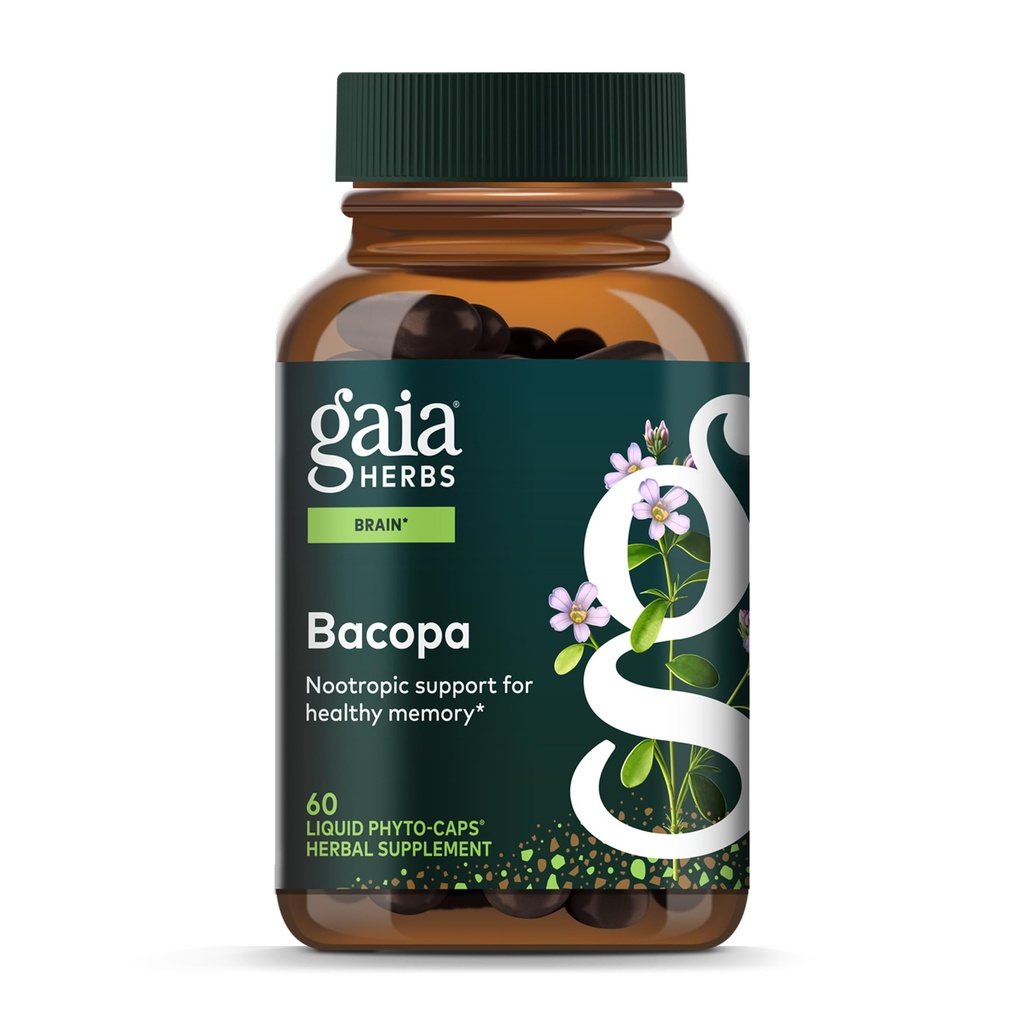 Gaia Herbs Bacopa - 大脑和认知支持草药补充剂 - 与Bacopa(Bacopa Monnieri)一起制作,以帮助支持激荡心灵 - 60 Vegan液态植物卡普尔(最多60天的供应)
