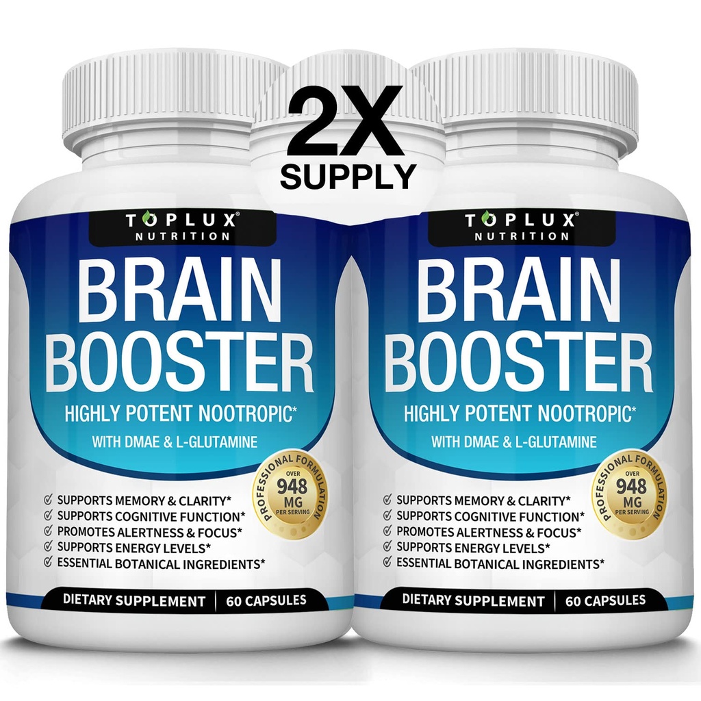 Toplux Brain Supplement Nootropic – 脑药丸维生素与DMAE,Bacopa Monnieri,L-Gutamine,针对男性,60卡普尔,营养