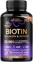 Biotin | Collagen | Hyaluronic Acid | Keratin - 临床试验补充 - 头发生长支持,皮肤和钉子 - 25000 mcg 维生素 B2, B3, B6 & B7 + B1 - 在美国制造 - 女性和男性 - 120 capsules