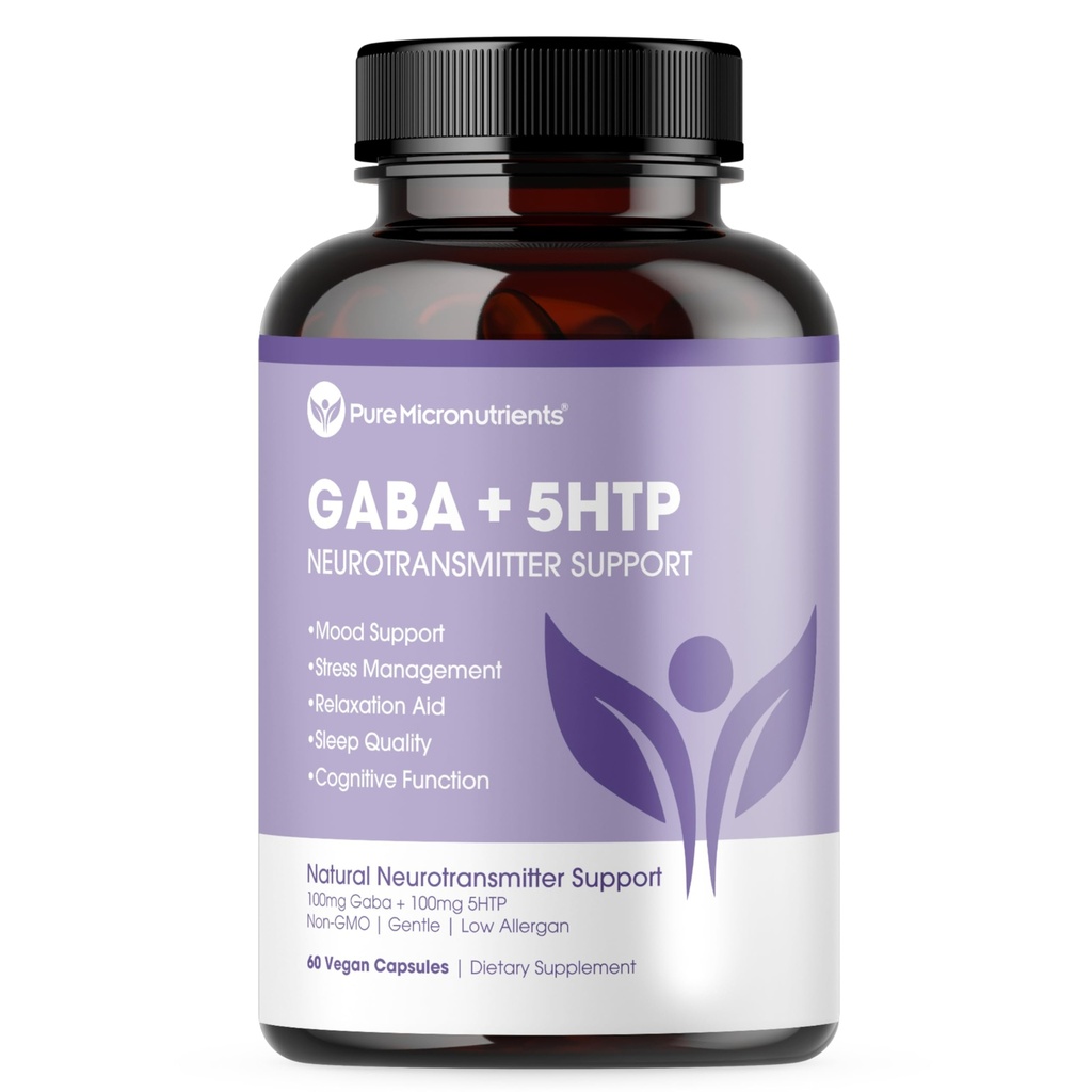 纯5-HTP(5-Hydroxytryptophan) Plus GABA 补充 - 用于睡眠,Mood和应激管理 - 60 Veggie Caps