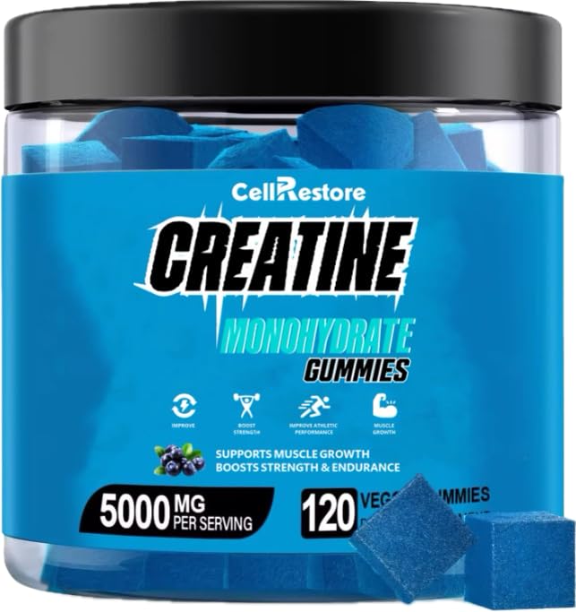 Creatine Monohydrate Gummys for Men and Women 5g of Creatine Monohydrate per service - 帮助增强力量和构建肌肉,Sugar Free,Vegan,蓝莓火焰,120 Counter