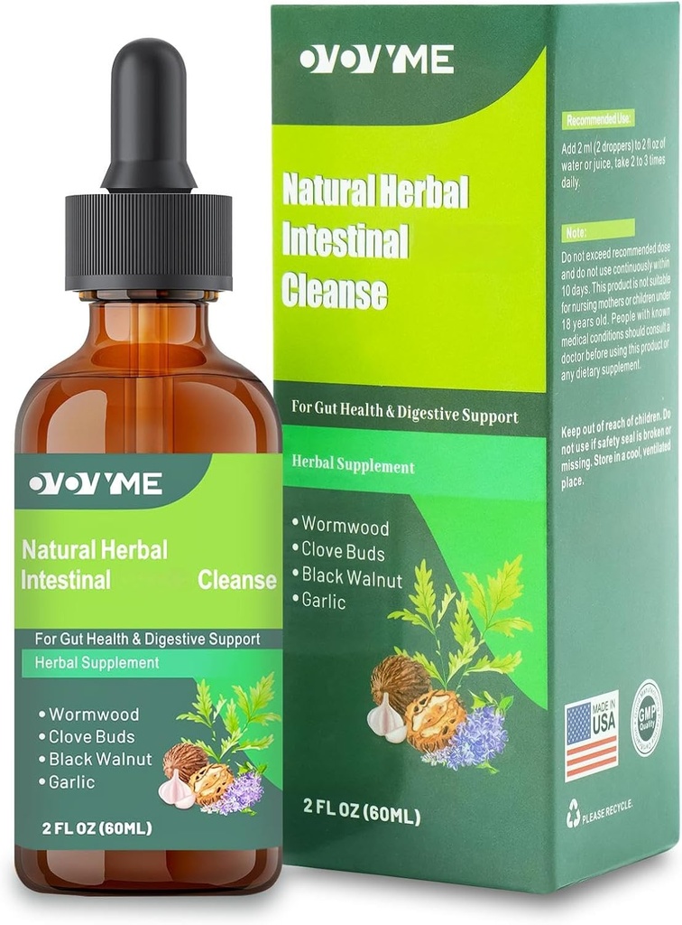 天然草药肠道清洁剂 2 fl oz, Gut Health Supports with Wormwood, Black Walnut, Clove, Garlic , 黑胡桃, 大蒜