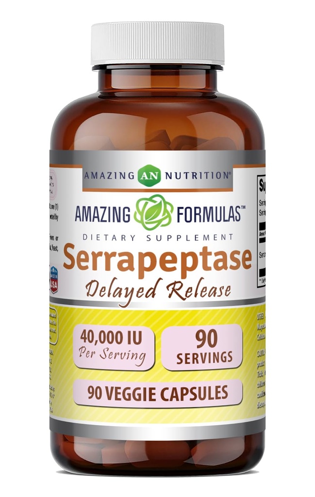 Amazing Formulas Serrapeptase Supplement | 40,000 IU | 90 Veggie Capsules | Non-GMO| Gluten Free | Made in USA