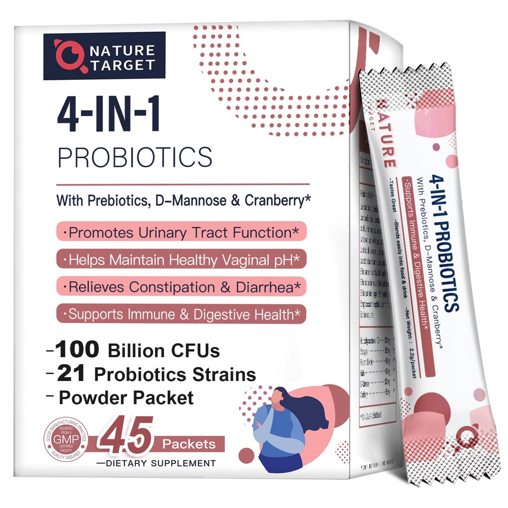 NATURE TARGET 为妇女提供抗生素和抗生素,100亿-CFUs 45天补充,妇女与D-Mannose和Cranberry为尿性Tract/Gut/Digest健康提供抗生素
