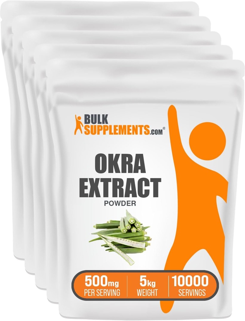 Bulk Assupports.com Okra 抽水粉 - Okra 抽水粉 - Okra 抽水粉 - Okra 抽水粉 - 草药抽水粉 - Vegan & Gluten Free, 每人500毫克,5kg(11磅)(包5)