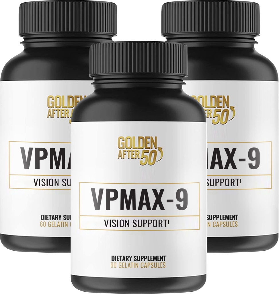 50VpMax-9之后的金色 - 视力护理和抗氧化剂补充剂,配有眼维生素,Lutein,Lycopene和Bilberry提取剂 - 3瓶