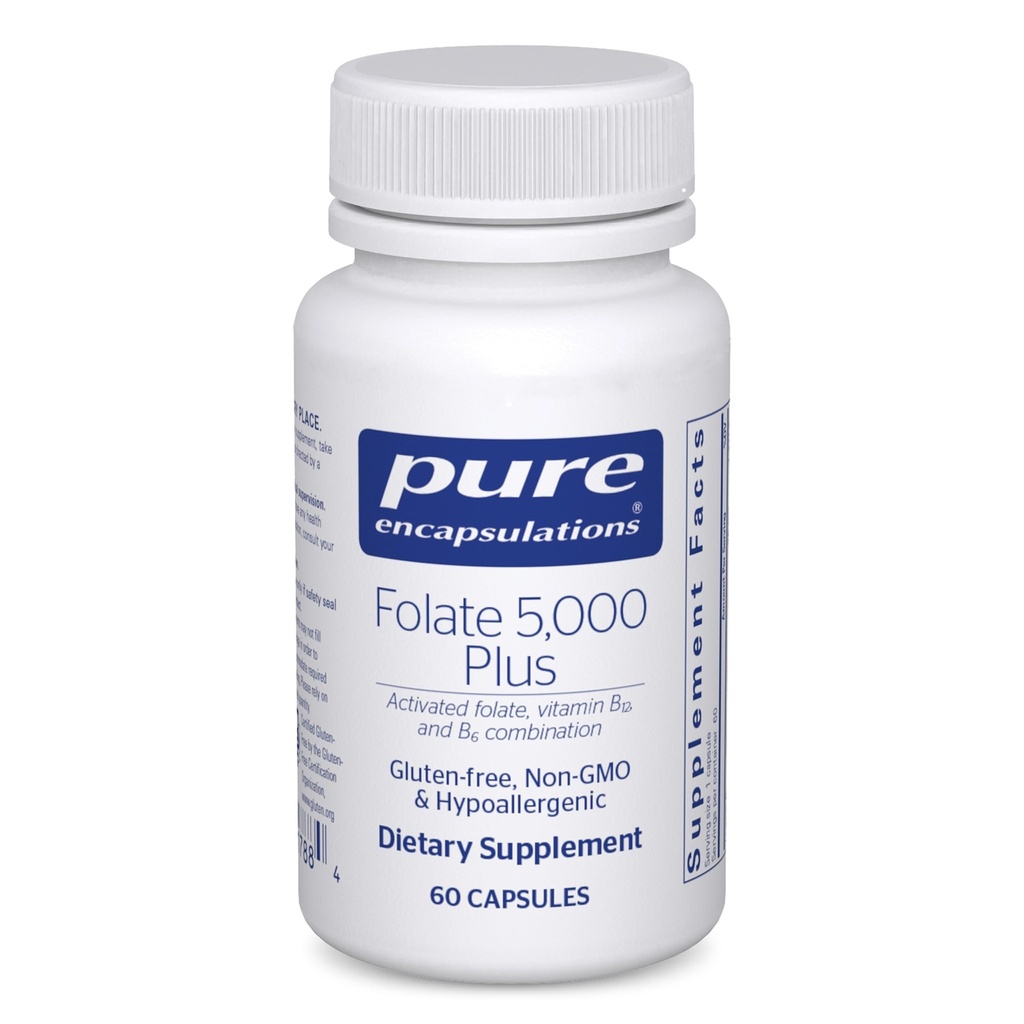 纯封装 - Folate 5000 Plus - 激活的Folate,维生素B12和B6 组合 - 60 封装
