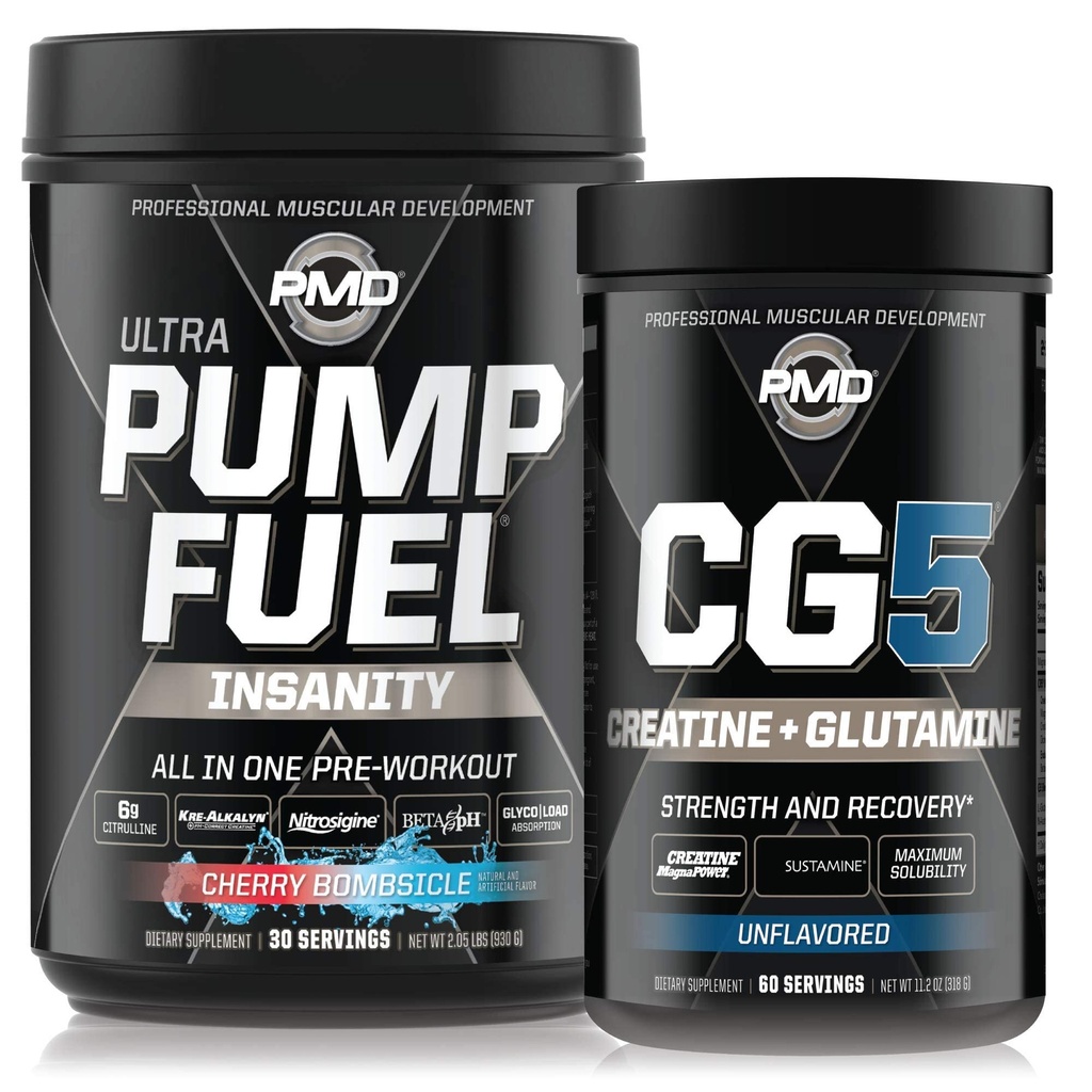PMD体育 Ultra Pump Funer Insanity - Prewout - Cherry Bombsicle (30 services) Sports CG5 Premium Creatine and L-Glutamine Powder (60 services) (英语).