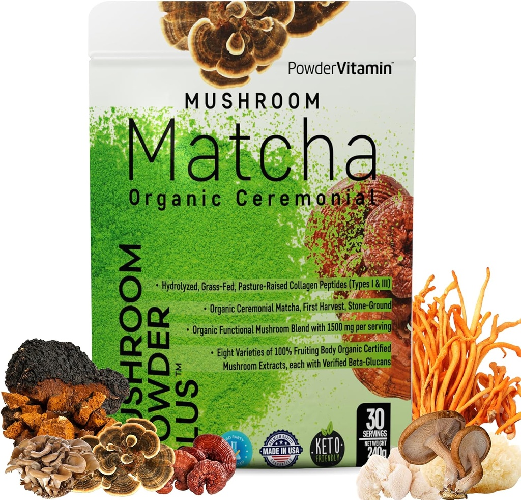 粉末维生素有机仪式 蘑菇 Matcha 认证无农药 草药 钴 第I和第III类 8 水果 肉剂 蘑菇 为β-Glucans 重点文摘和豁免 30 种服务