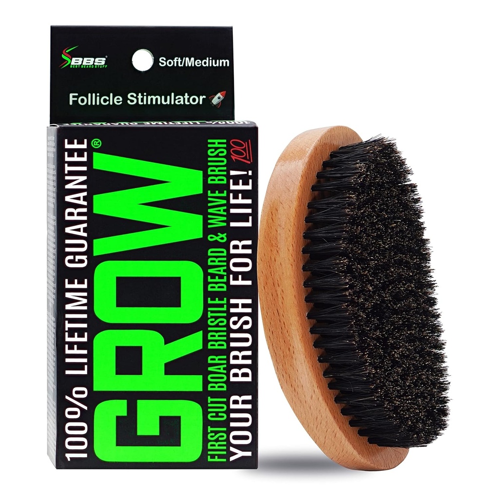 Grow Boar Bristle Beard Brush & 360 Wave Brush for Men – Beard and Mustache Growth Brush – Beard Brush for Men & Follicle 刺激器 – Exfoliate, Detangle & Boost 环球 – 美国制造