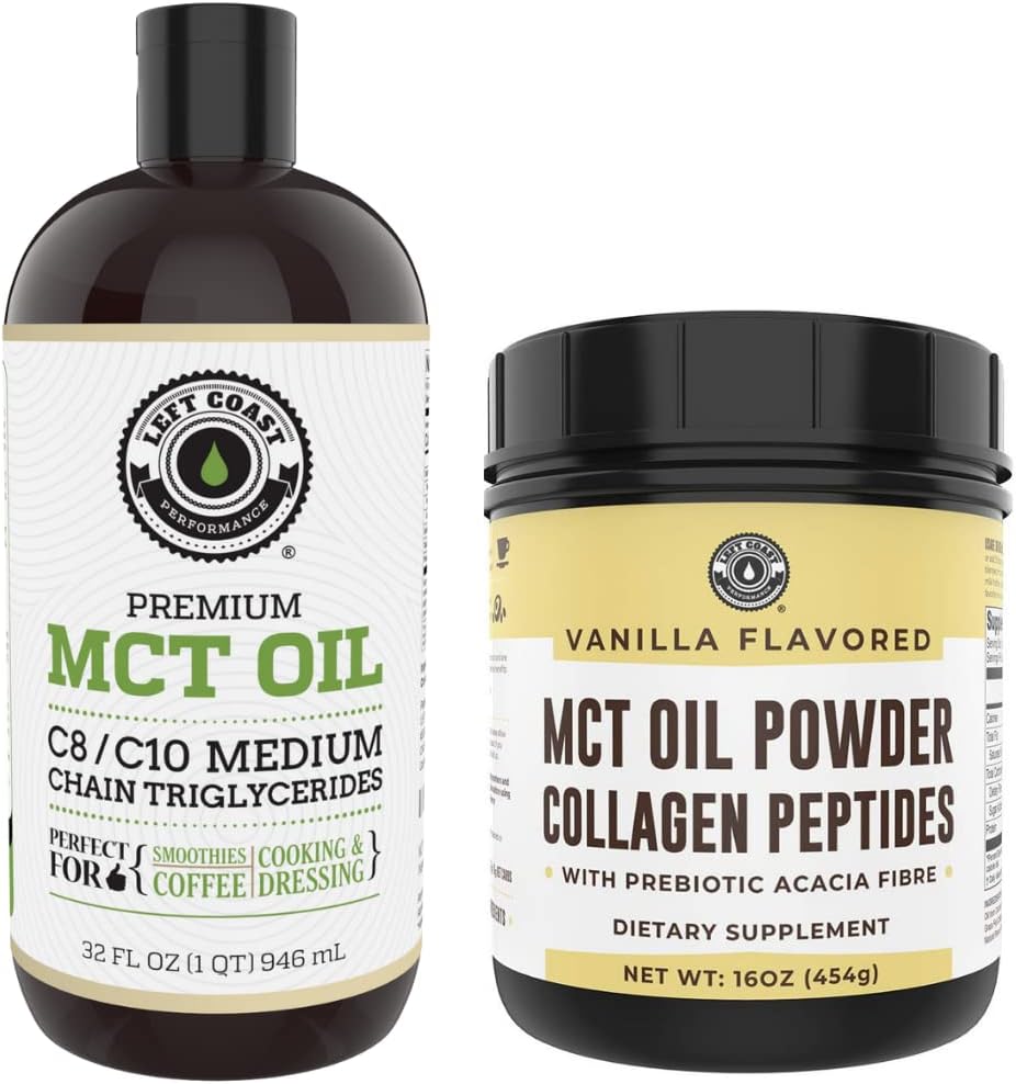 左岸性能 32oz Premium MCT Oil 和 16oz Vanilla MCT + 柯拉根粉