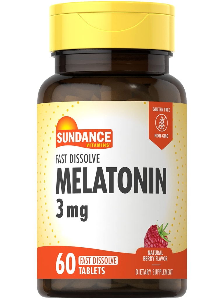 Sundance Melatonin 3mg 快速溶解 QQ 60 蔬菜板块 天然贝里 Flavor QQ 蔬菜,非GMO和Gluten 免费补充