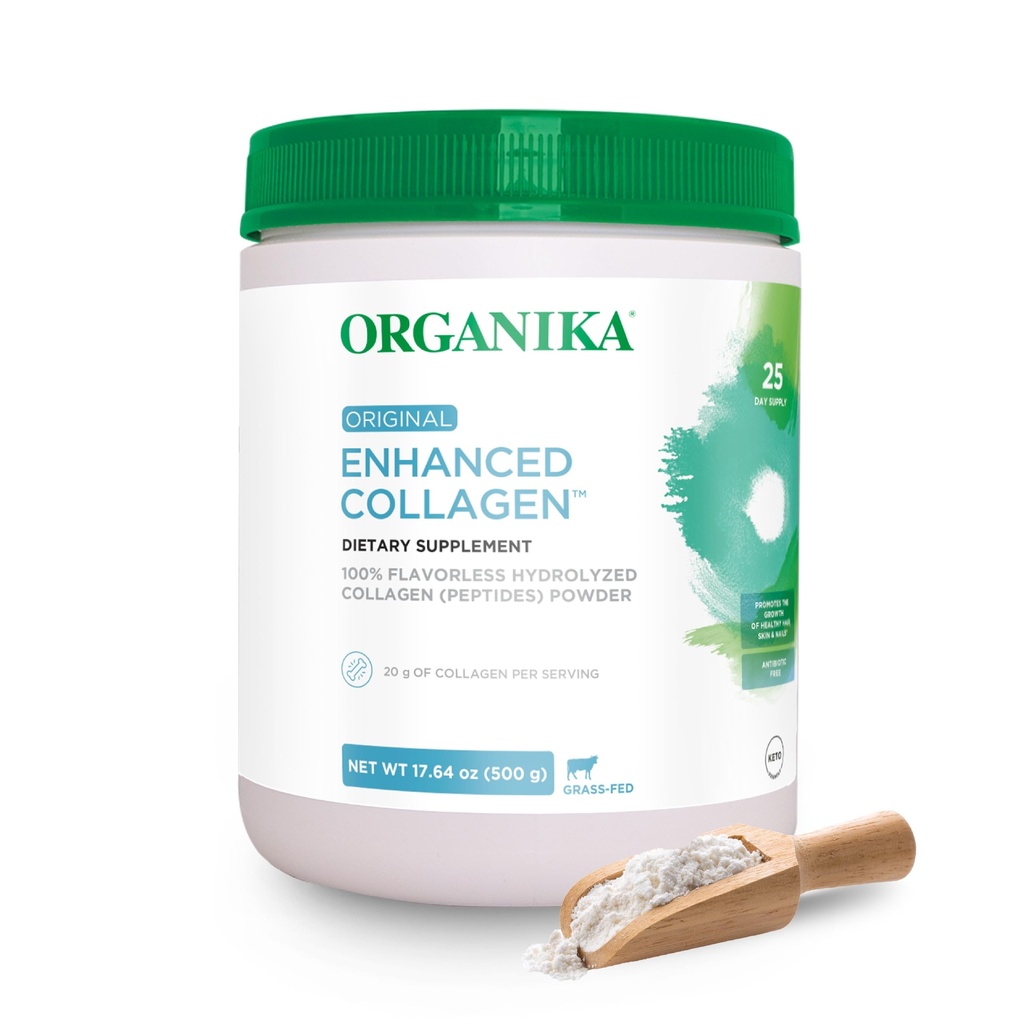 Organika 增强的氢化Collagen Peptides Powder: 皮,毛,钉,关节,肌肉, & Gut - Keto, GMO - Free, Grass - Fed - 25天供应 - 18 oz