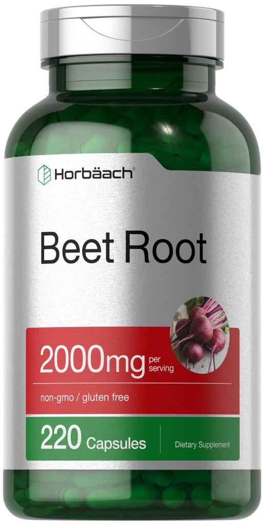 Horbäach Beet Root 粉末 Capsules 220 Pills 草药提取 | Non-GMO, Gluten 免费补充