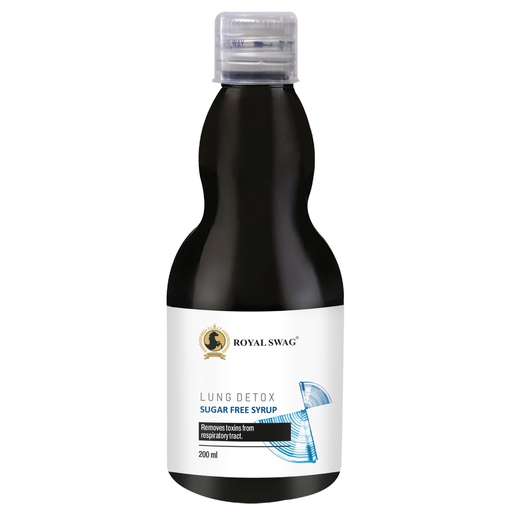 RYAL SWAG Ayurvedic Lung Detox Syrup 200 ml 草药补充剂 配天然提取剂 Tulsi, Muleti, Vasava, Pippali, 和 Turmeric 的无糖糖糖浆 用于洗涤和除毒
