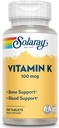 SOLARAY 维生素 K-1 100mcg 健康骨架结构 血液克隆 蛋白质合成支持 QQ 非GMO, Vegan & Lab 验证 QQ 100 片