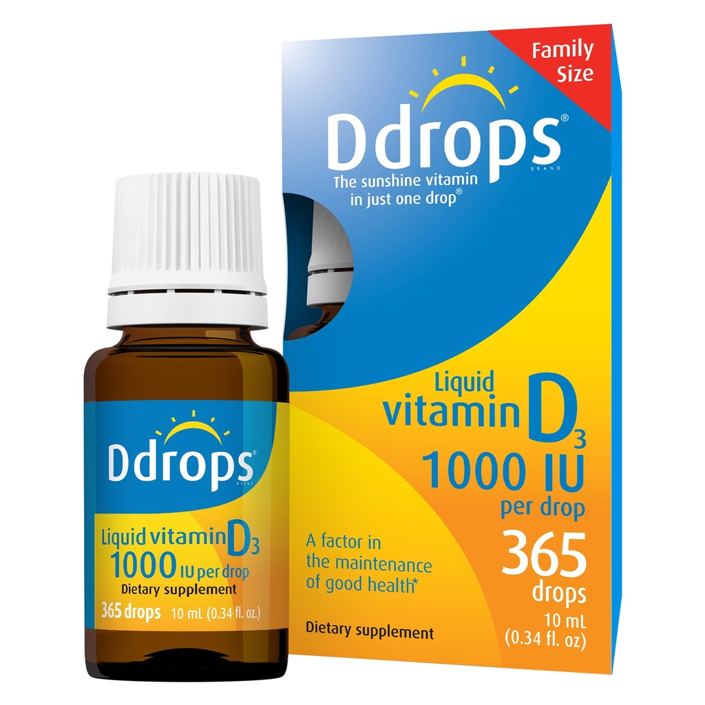 Ddrops 成人1000IU 365 drops - 液体维生素D3补充,支持强骨和免疫系统