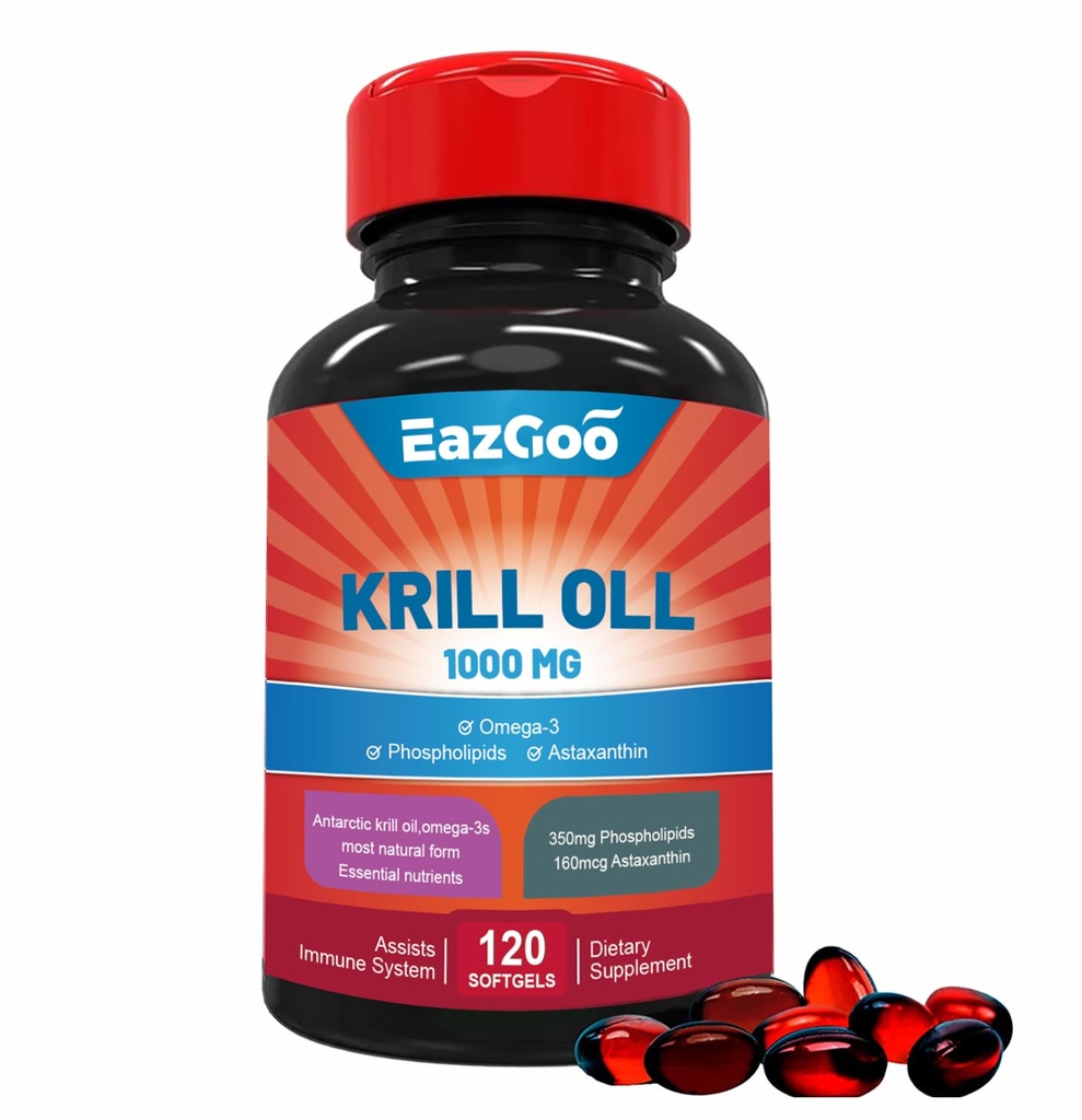 南极磷虾油1000mg,Omega 3号补编,EPA,DHA,磷脂和Astaxanthin-120软胶